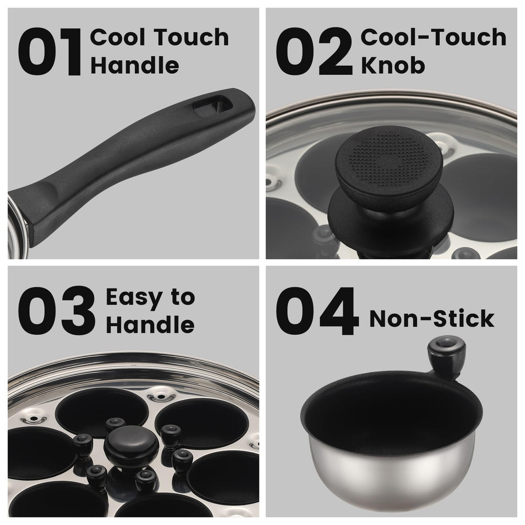 Stainless Steel Egg Poacher Pan with Nonstick Silicone Cups for Breakfast and Steamed Egg Cooking