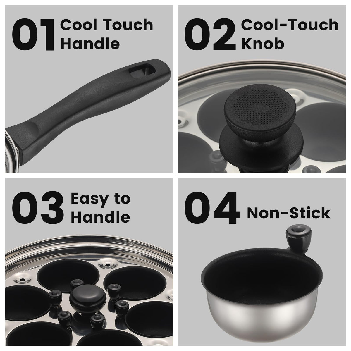 Stainless Steel Egg Poacher Pan with Nonstick Silicone Cups for Breakfast and Steamed Egg Cooking