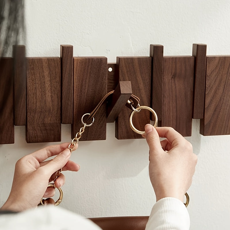 4/ 6 Hooks Wall Mounted Piano Hook Rack with Foldable Wooden Hooks for Entryway and Home Organization