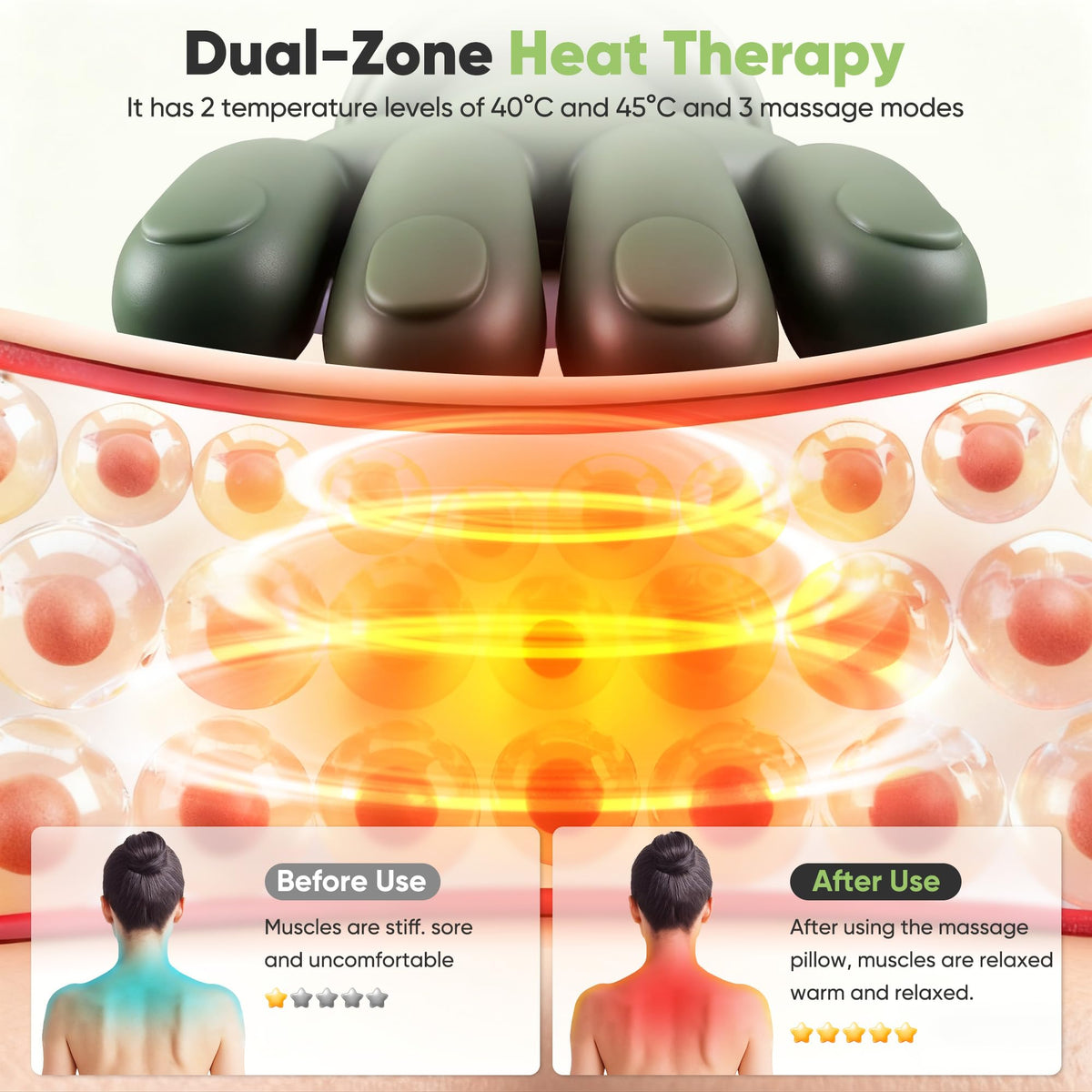 Heated Neck Shoulder Massager Electric Kneading Massage Pillow for Back Waist Leg Relaxation