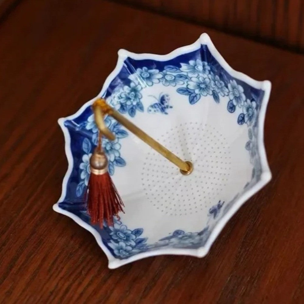Umbrella Tea Strainer withPorcelain Loose Leaf Filter Design for Tea Brewing and Table Decor