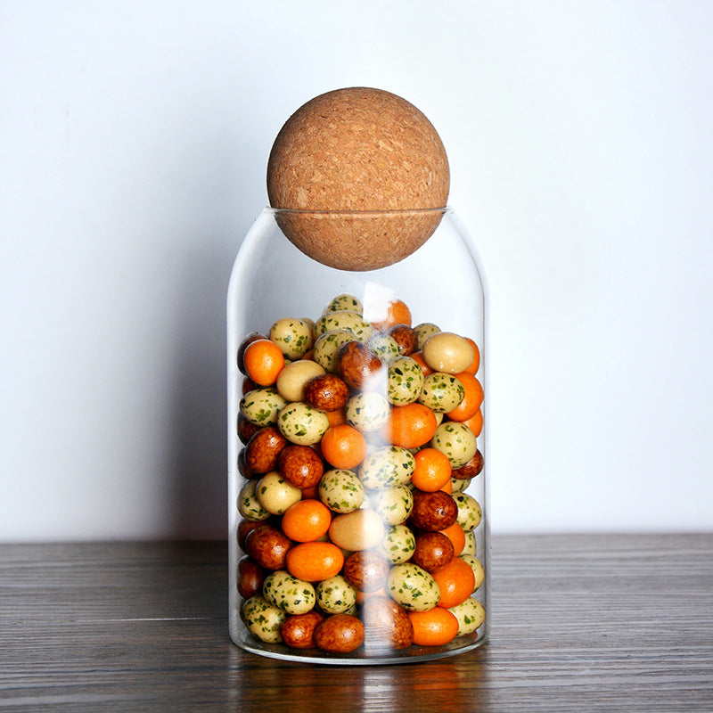 Round Cork Glass Jar with Sealed Display Design for Tea Coffee Beans Dried Flowers and Pantry Storage