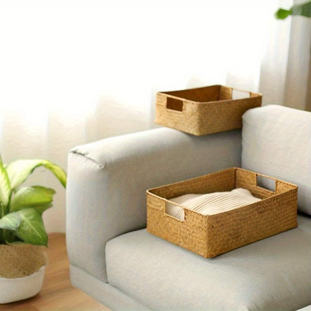 Natural Woven Seaweed Storage Basket with Open Design for Kitchen and Home Organization
