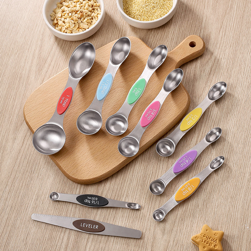 7Pcs Magnetic Measuring Spoons Stainless Steel Dual Sided Set with Clear Markings for Baking and Cooking