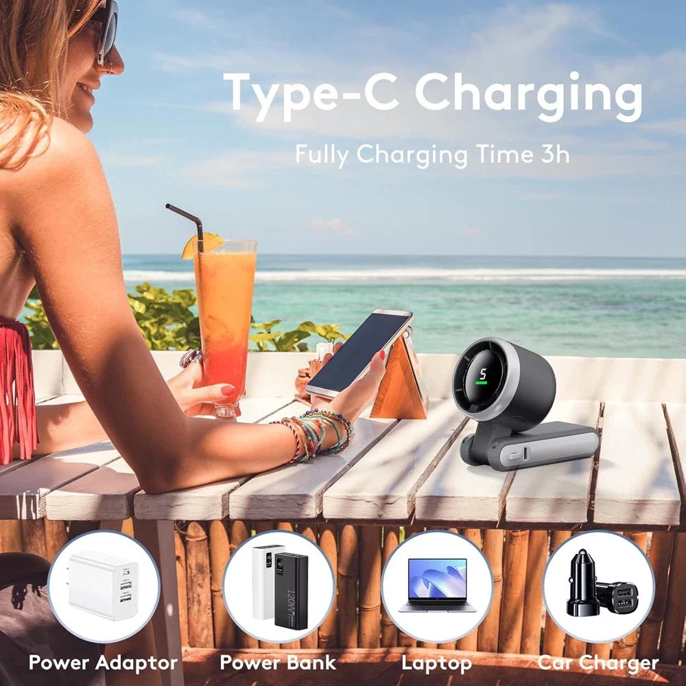 Portable Handheld Turbo Fan with 5 Speed Settings and Foldable Design for Travel and Outdoor Use