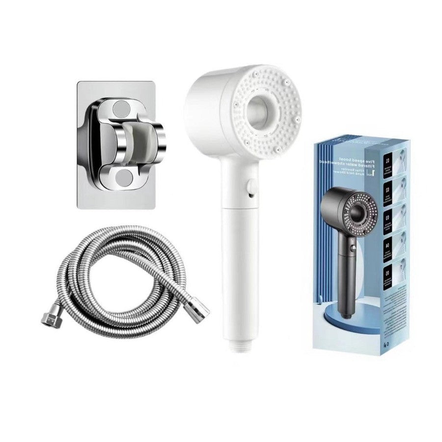 5-Mode Filtered Shower Nozzle with Handheld ABS Design for Bathroom Faucet Use (Included Shower Head + 1.5-meter Hose + Base)