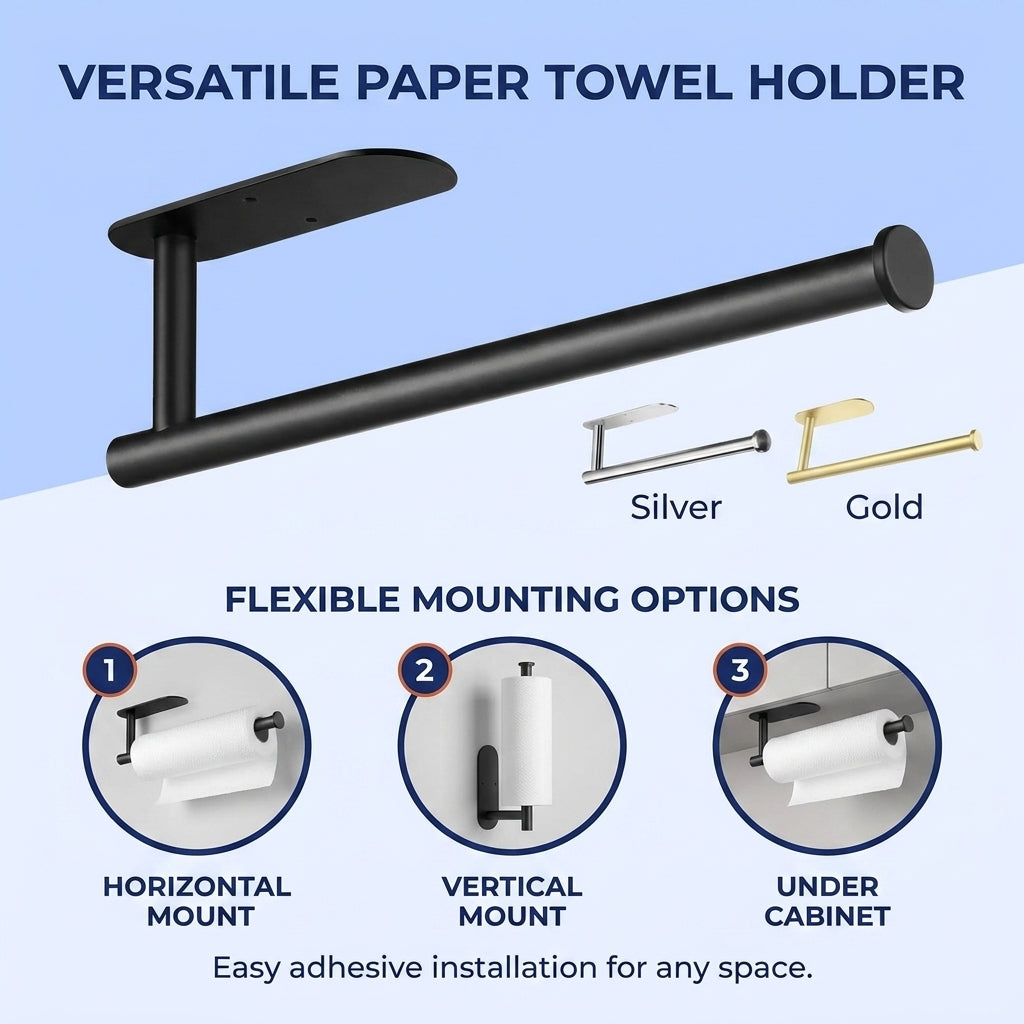 Stainless Steel Adhesive Paper Towel Holder for Kitchen