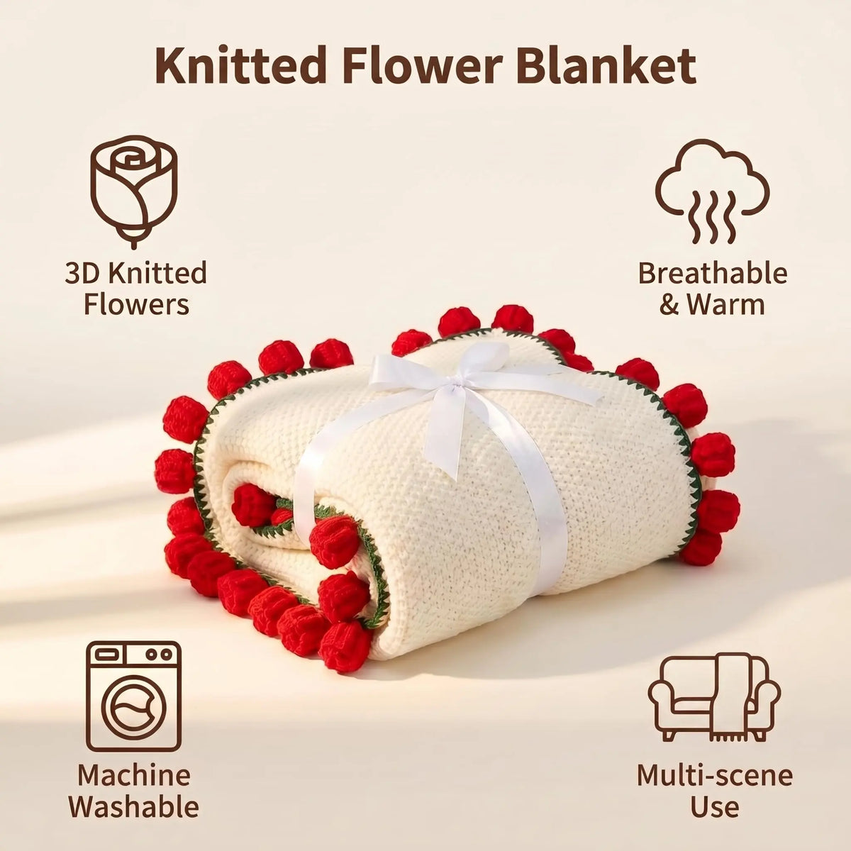 Crochet Rose Blanket with Handcrafted Floral Design for Cozy Home Decor