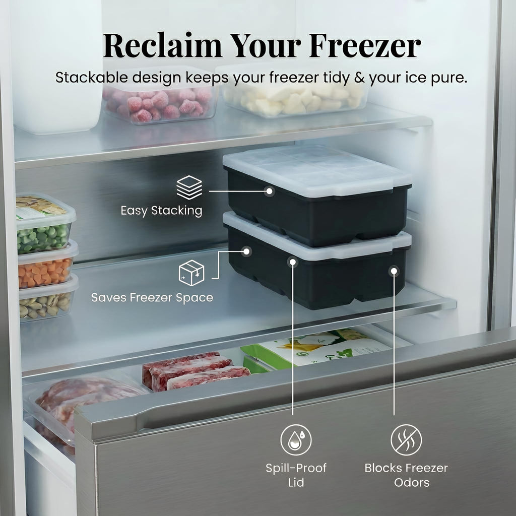 Jumbo Silicone Ice Tray with Flexible Square Mold Design for Cocktails Freezer Prep and DIY Ice Making