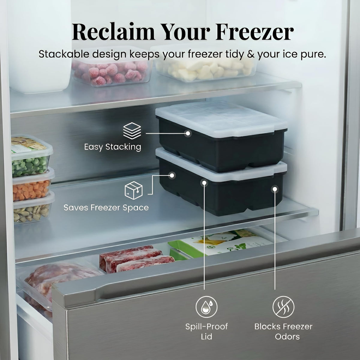 Jumbo Silicone Ice Tray with Flexible Square Mold Design for Cocktails Freezer Prep and DIY Ice Making