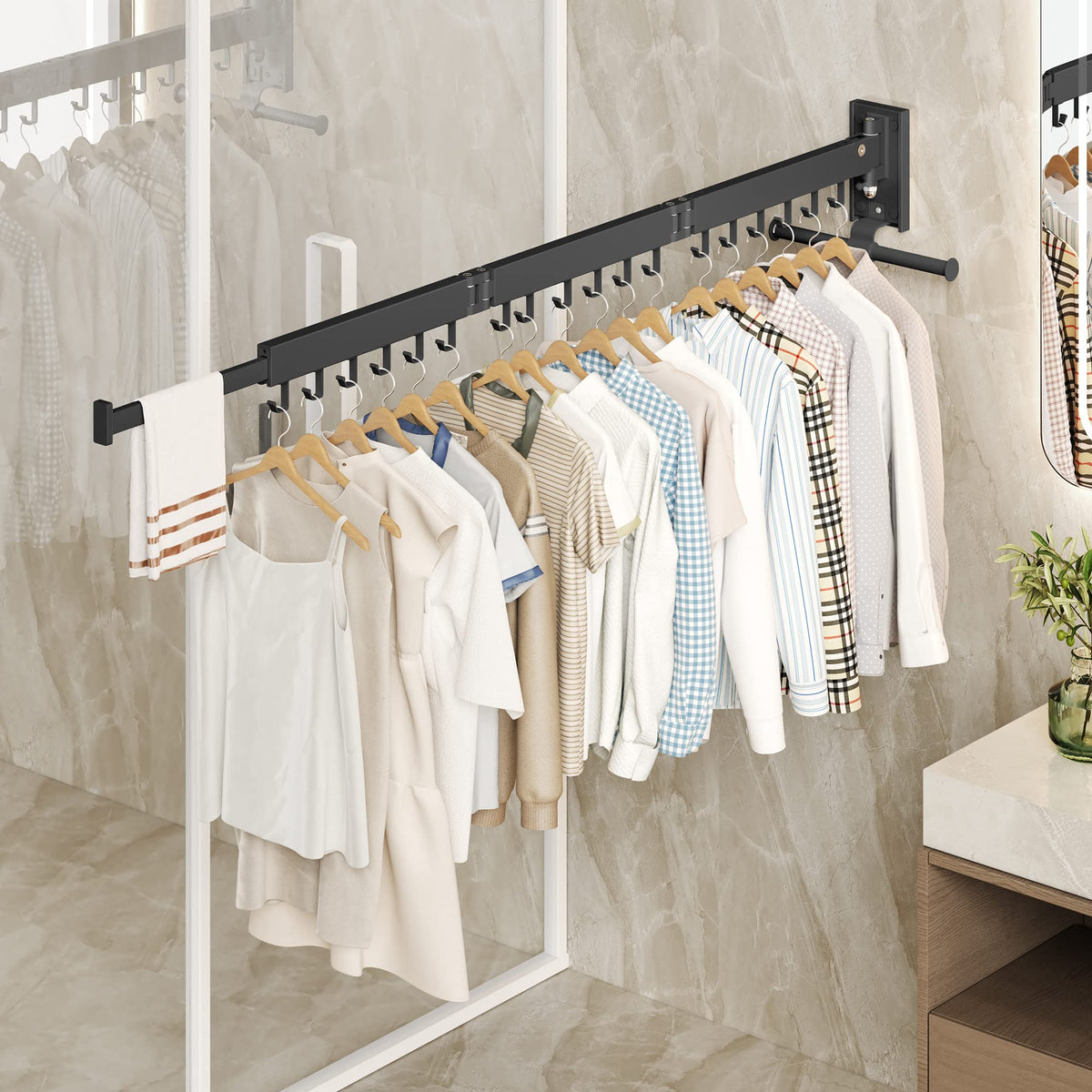 Retractable Laundry Hanger with Aluminum Wall Mount Design for Space Saving Clothes Organization