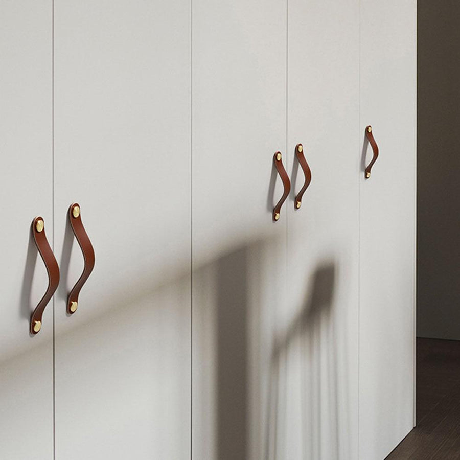 Faux Leather Drawer Pulls with Copper Head Hardware for Cabinets, Dressers, and Closets