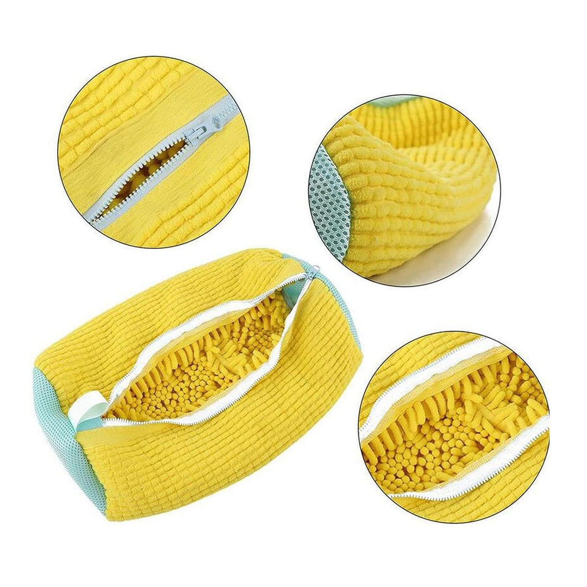 2Pcs Shoe Washing Machine Bag with Self Locking Zipper and Chenille Mesh Design for Washer Dryer Sneaker Cleaning (Brush & Shoes Bag Included)