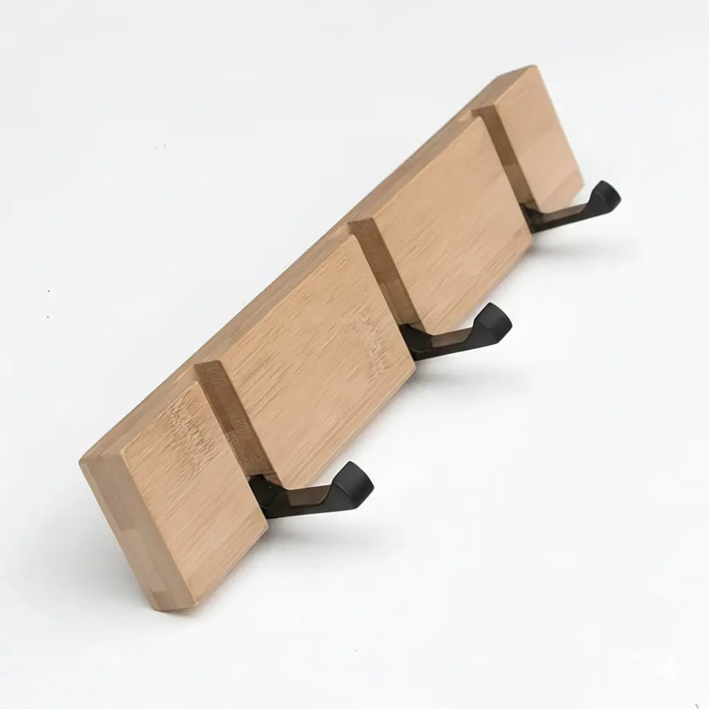 Wooden Wall Mounted Coat Rack with Flip Hooks for Entryway and Home Storage