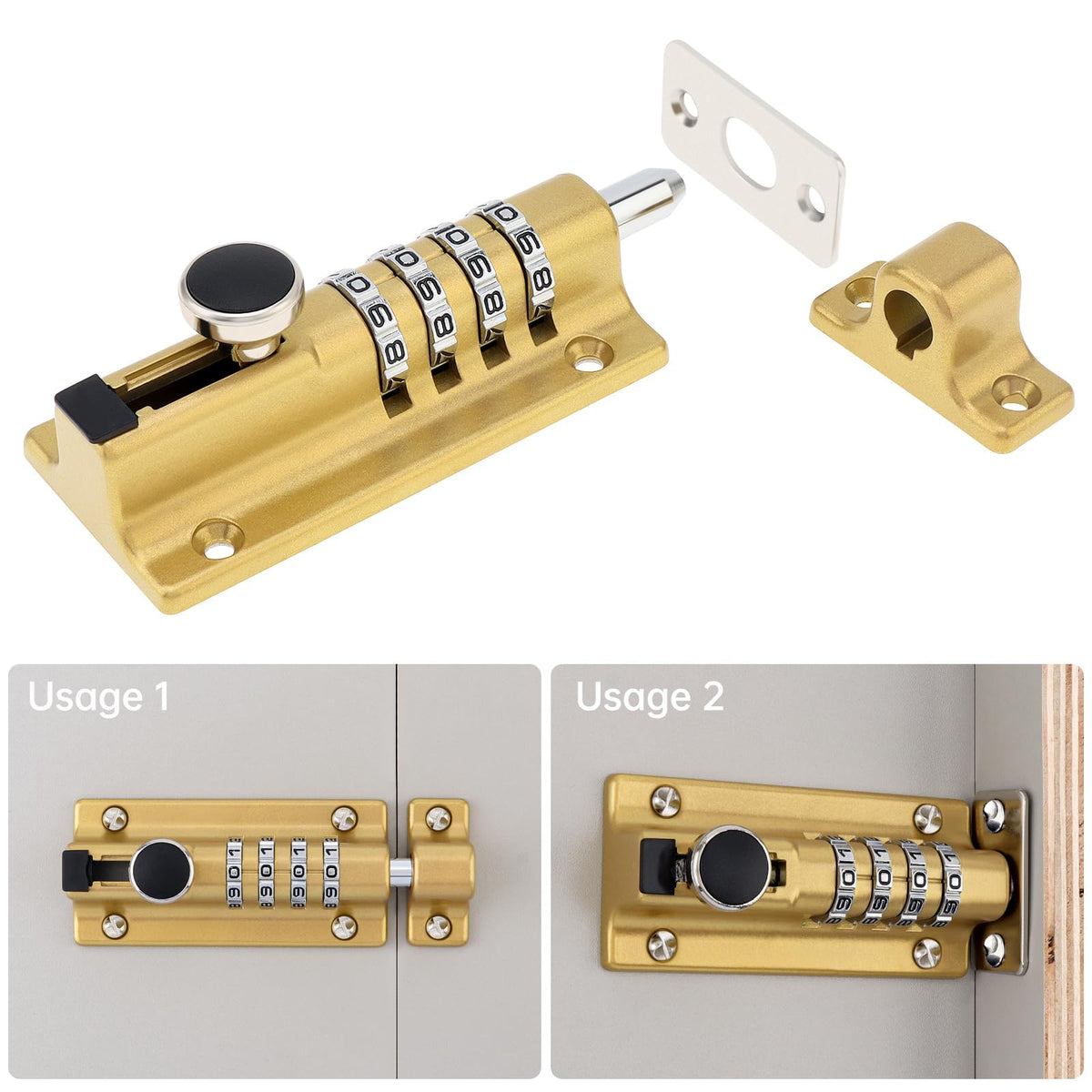 Combination Gate Latch with Sliding Bolt Mechanical Code Design for Doors Gates and Storage Areas