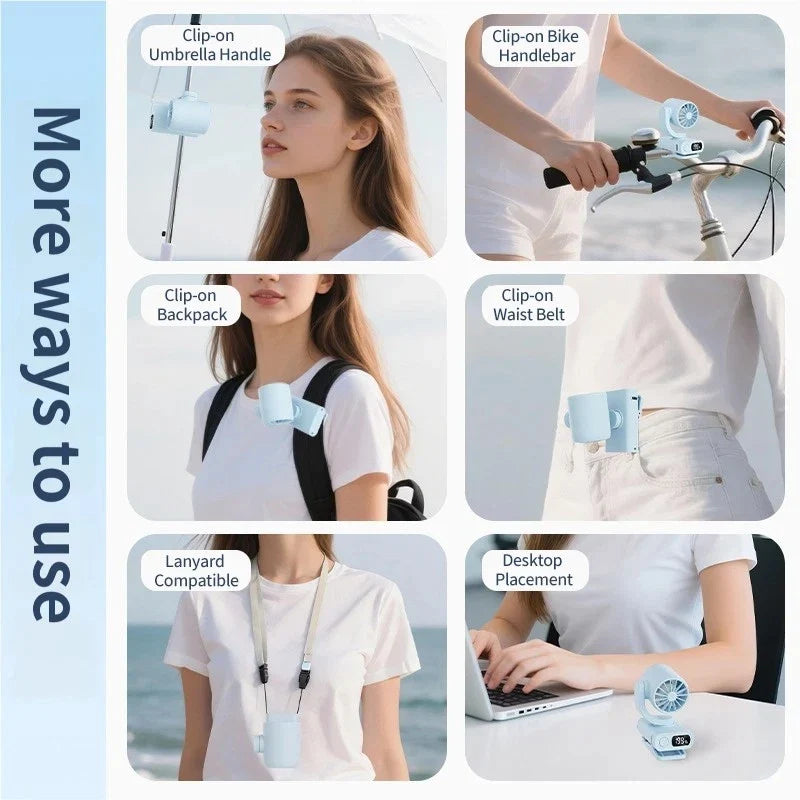 Mini Clip Fan with Digital Display and 199-Speed Control for Outdoor Desk Hat and Umbrella Use