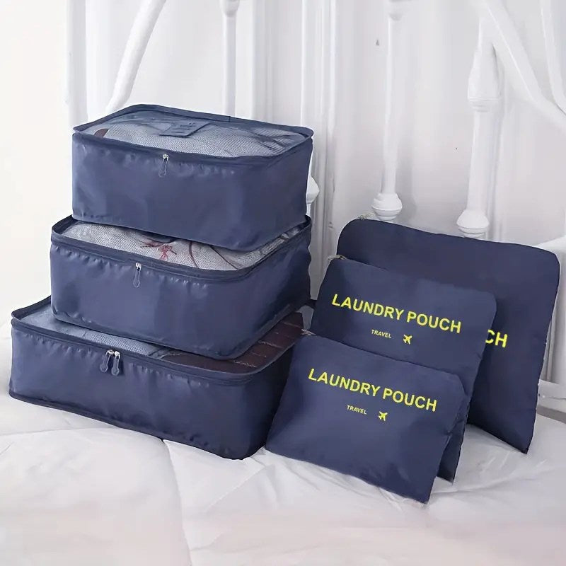 Six-Piece Travel Packing Cubes Set with Mesh Panels for Luggage and Suitcase Organization