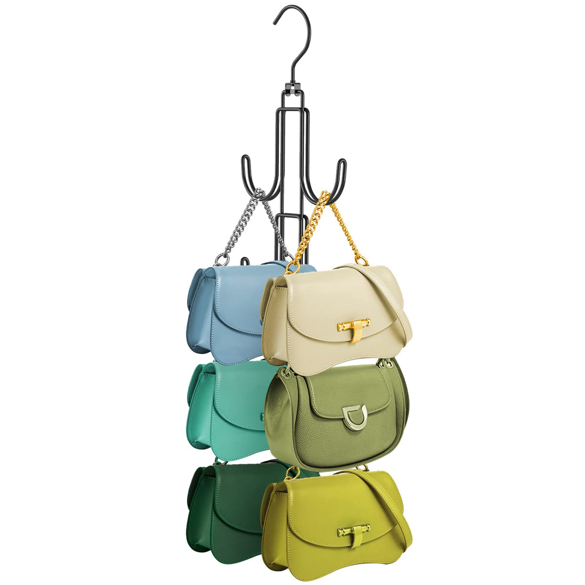 2 Pcs Rotating Hanger with Six Hook Metal Design for Closet Wardrobe and Bag Storage