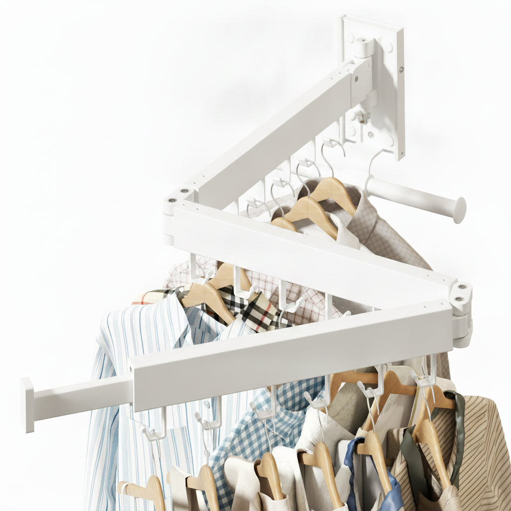 Retractable Laundry Hanger with Aluminum Wall Mount Design for Space Saving Clothes Organization