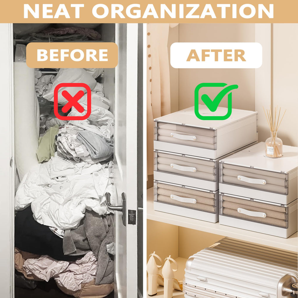 Foldable Linen Storage Box with Transparent Drawer Design for Bedding and Closet Organization