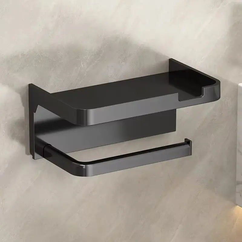 Toilet Paper Holder with Phone Shelf Space Aluminum for Bathroom Wall Mount Storage