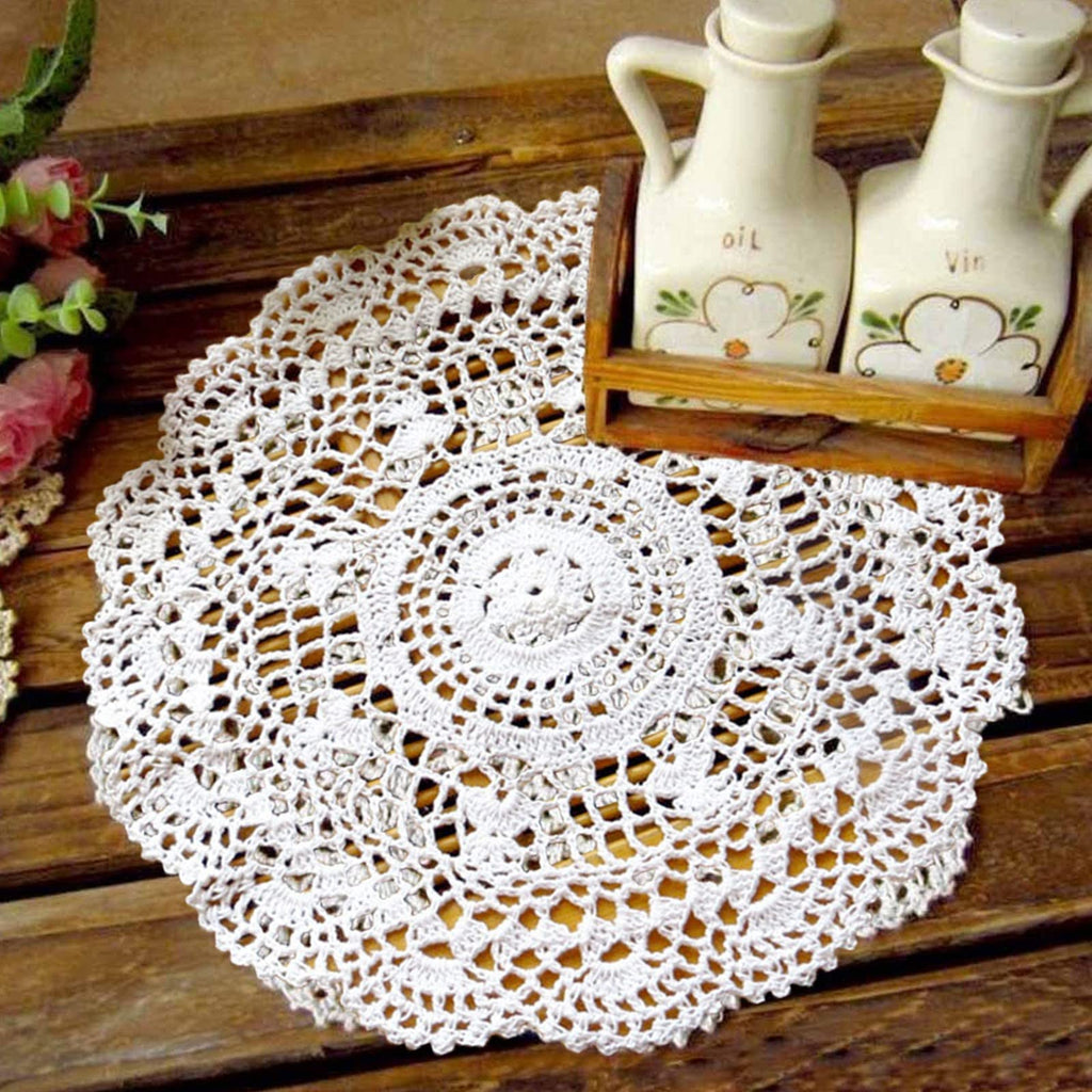Round Crochet Lace Doily with Handmade Cotton Design for Table Settings, Mantel Décor and Wedding Displays