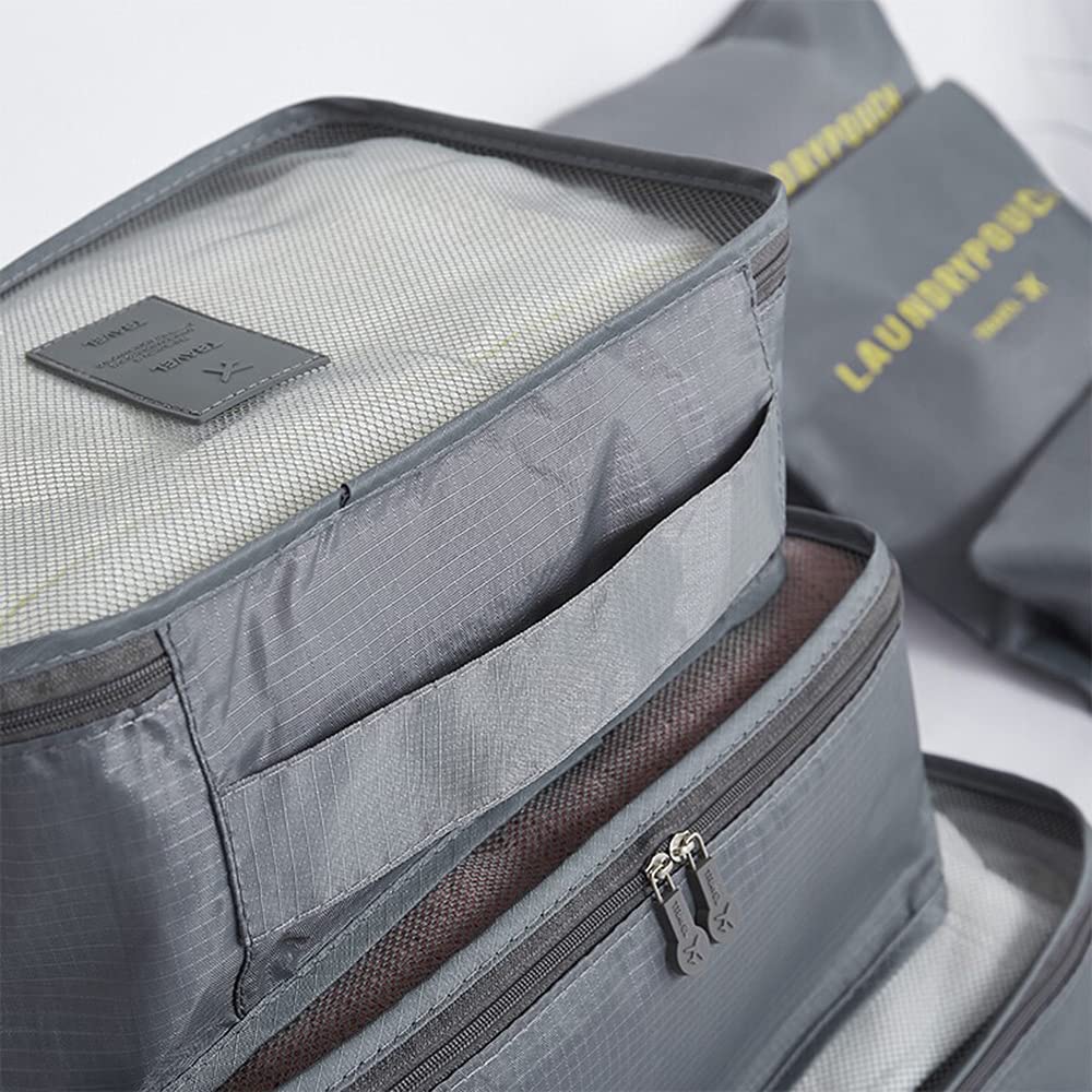 Six-Piece Travel Packing Cubes Set with Mesh Panels for Luggage and Suitcase Organization