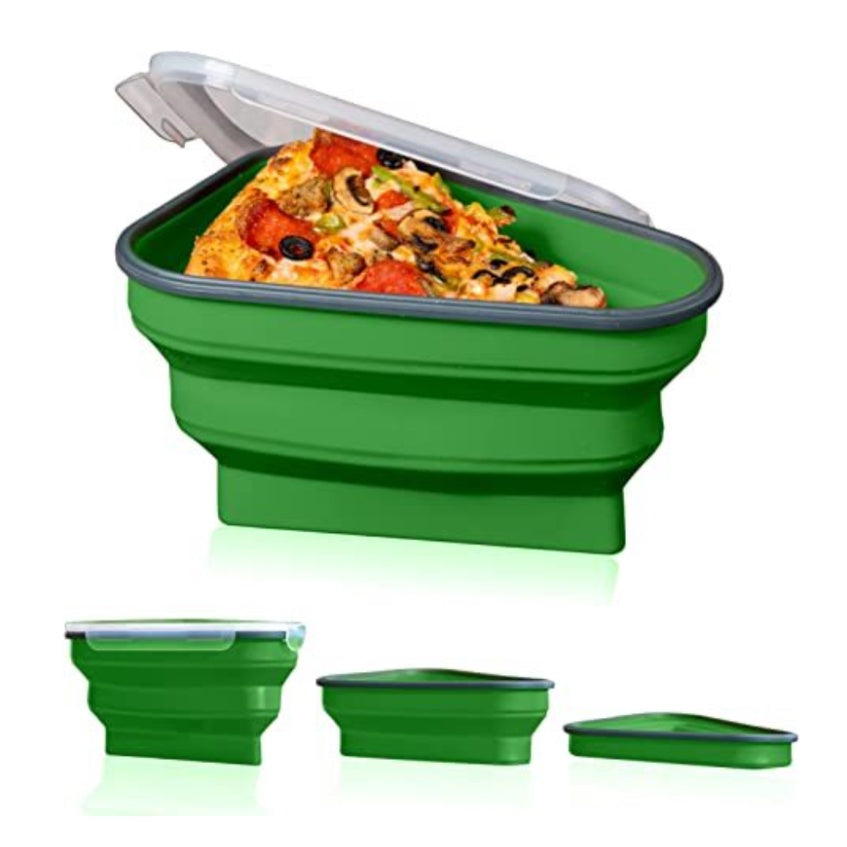 Silicone Pizza Storage Container with Collapsible Design and Microwavable Serving Trays for Leftover Storage