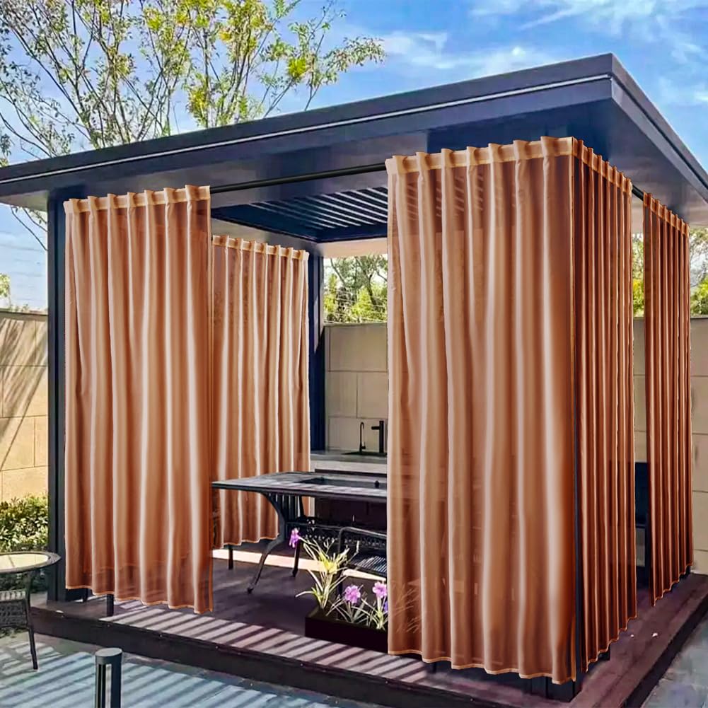 Outdoor Sheer Curtain with Waterproof Polyester Fabric and Tab Top Design for Porches and Pergolas