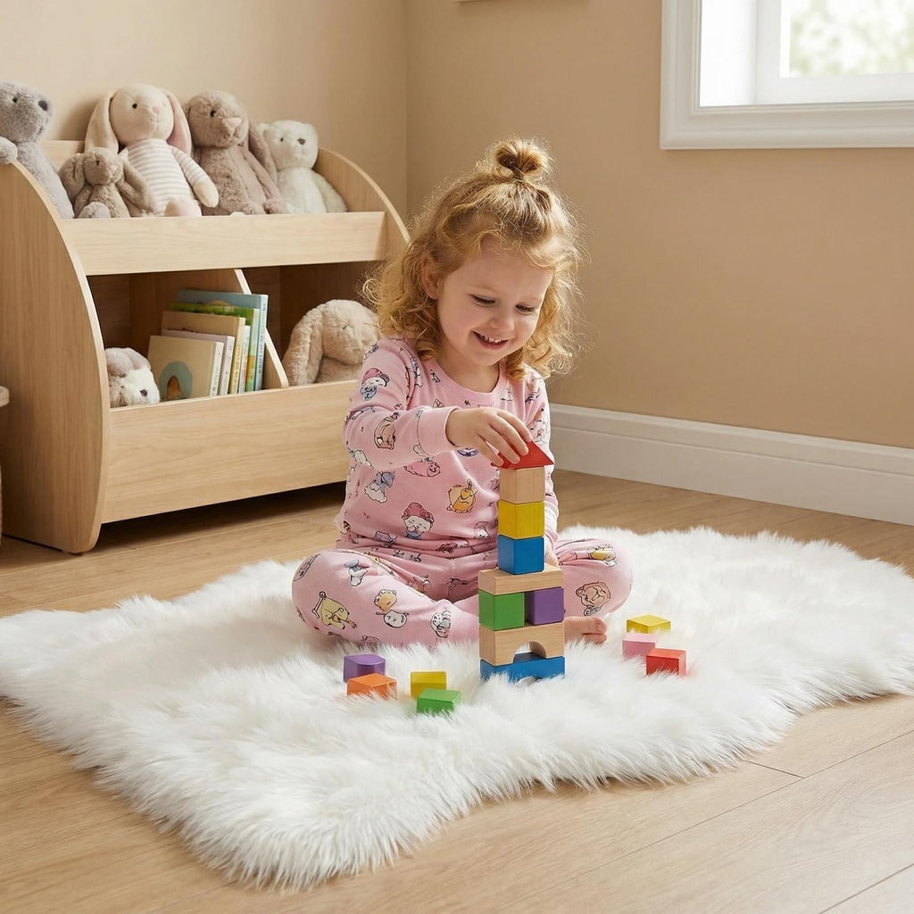 Washable Fluffy Shaggy Long Hair Carpet, Non-Slip Soft Faux Fur Area Rug for Bedroom, Living Room, and Floor Protection