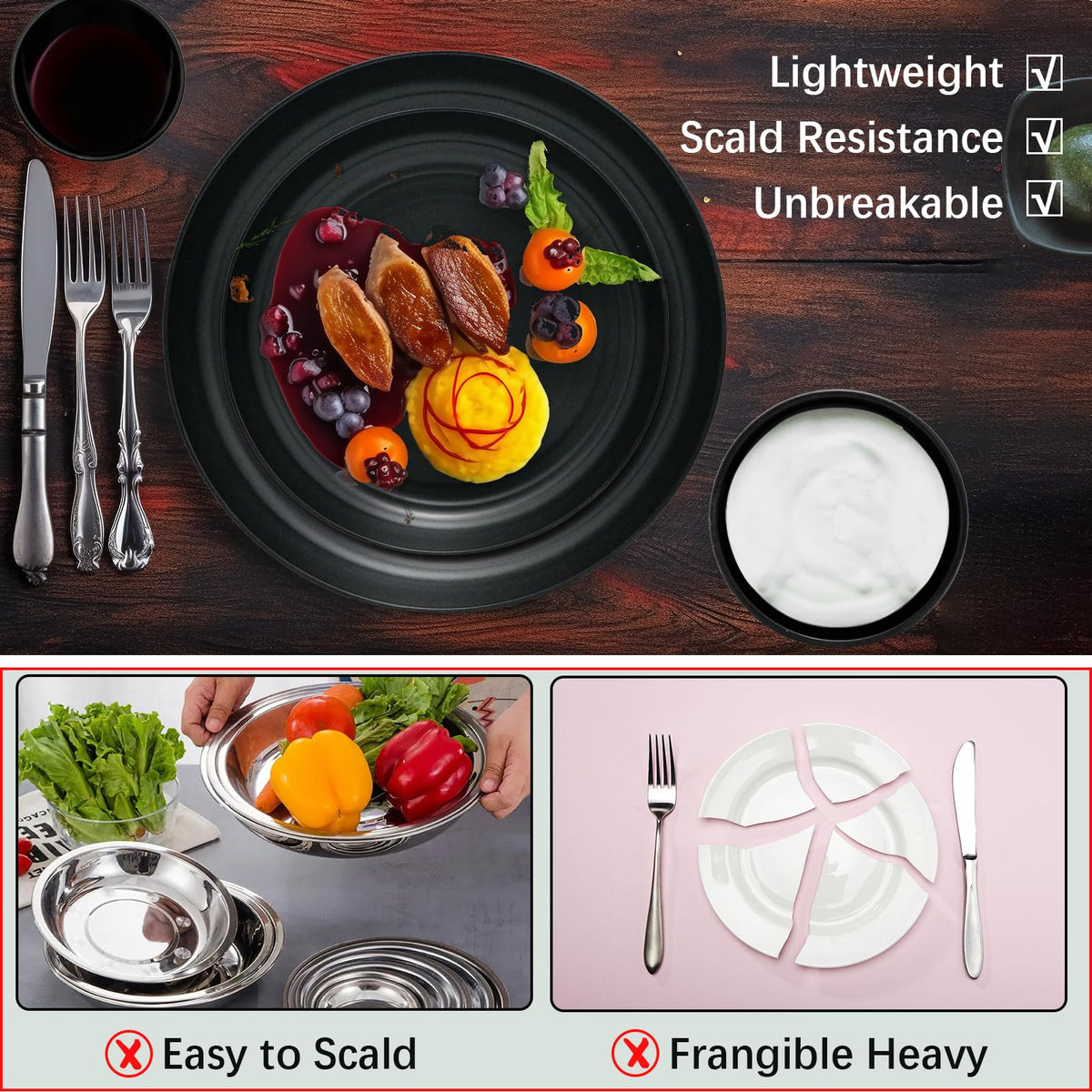 Reusable Plastic Tableware Set with Dinner Plates, Side Plates, Bowls, and Cups, Perfect for Family Picnics, Camping, or School Use