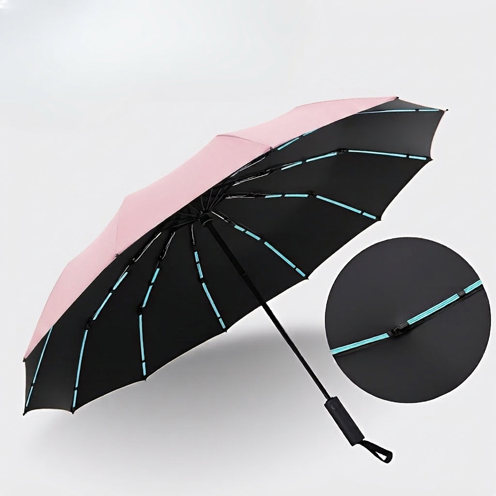Reflective Travel Umbrella with Automatic Folding Wind Resistant Design for Daily Commutes and Outdoor Use