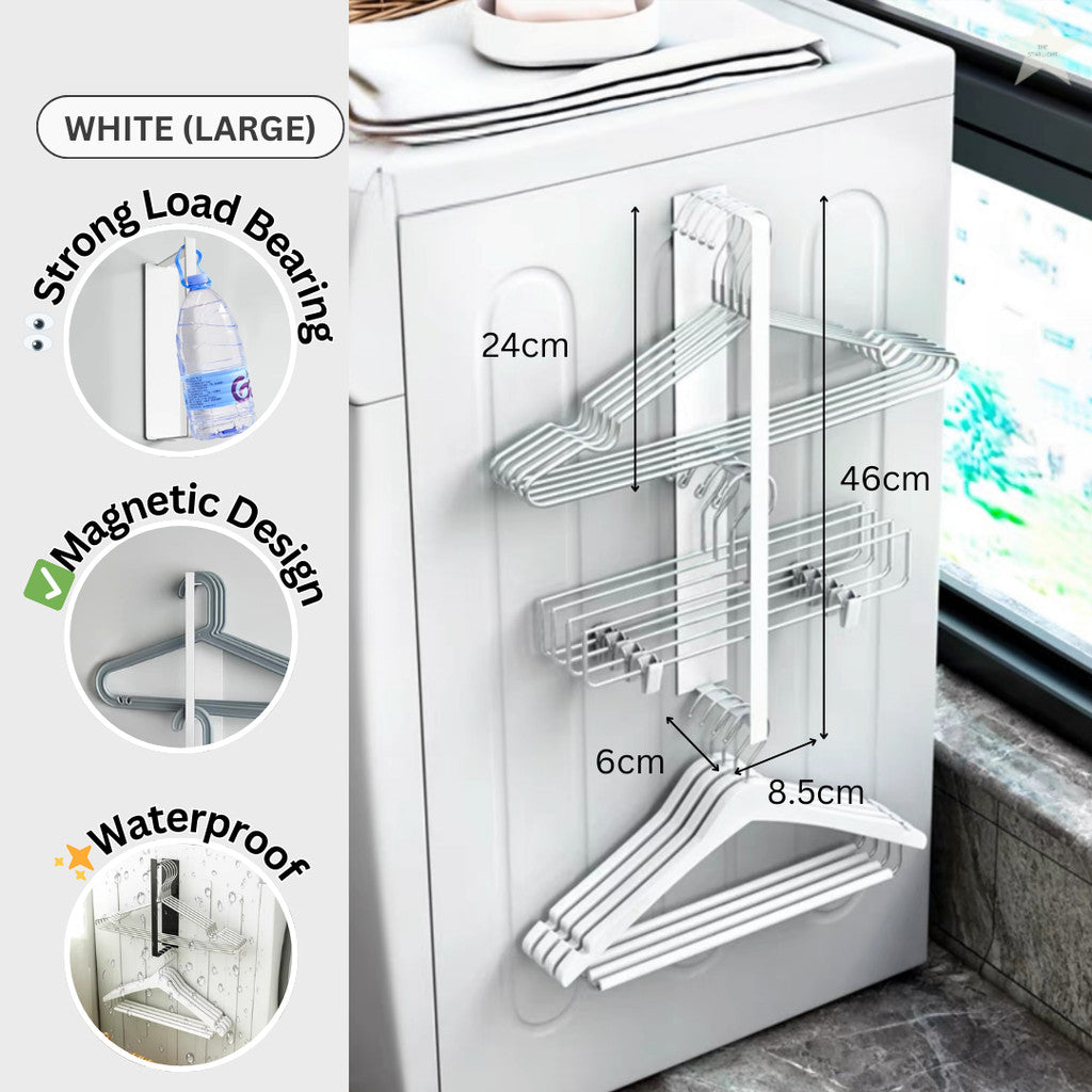 Magnetic Hanger Storage Rack with Wall Mounted Space Saving Design for Laundry and Closet Organization