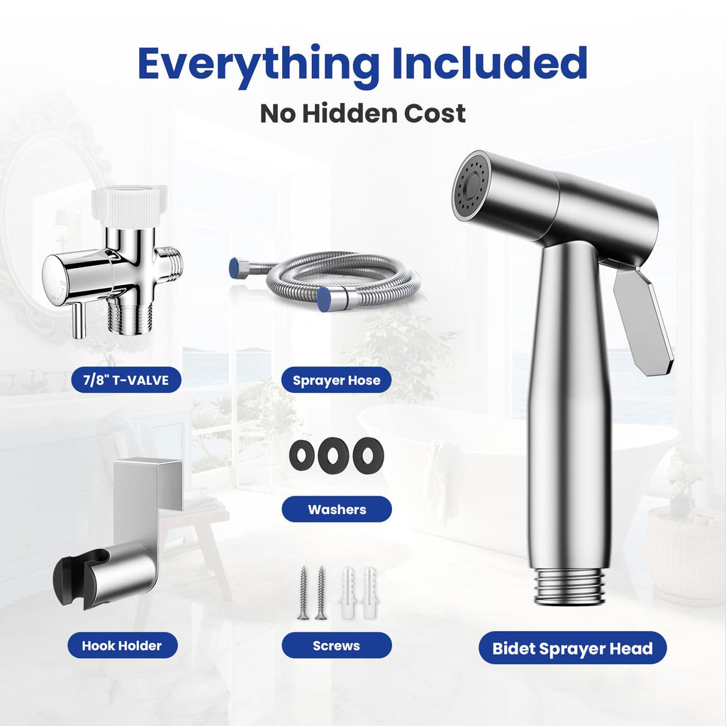 Stainless Steel Bidet Sprayer Set with Press Control Design for Toilet and Bathroom Cleaning