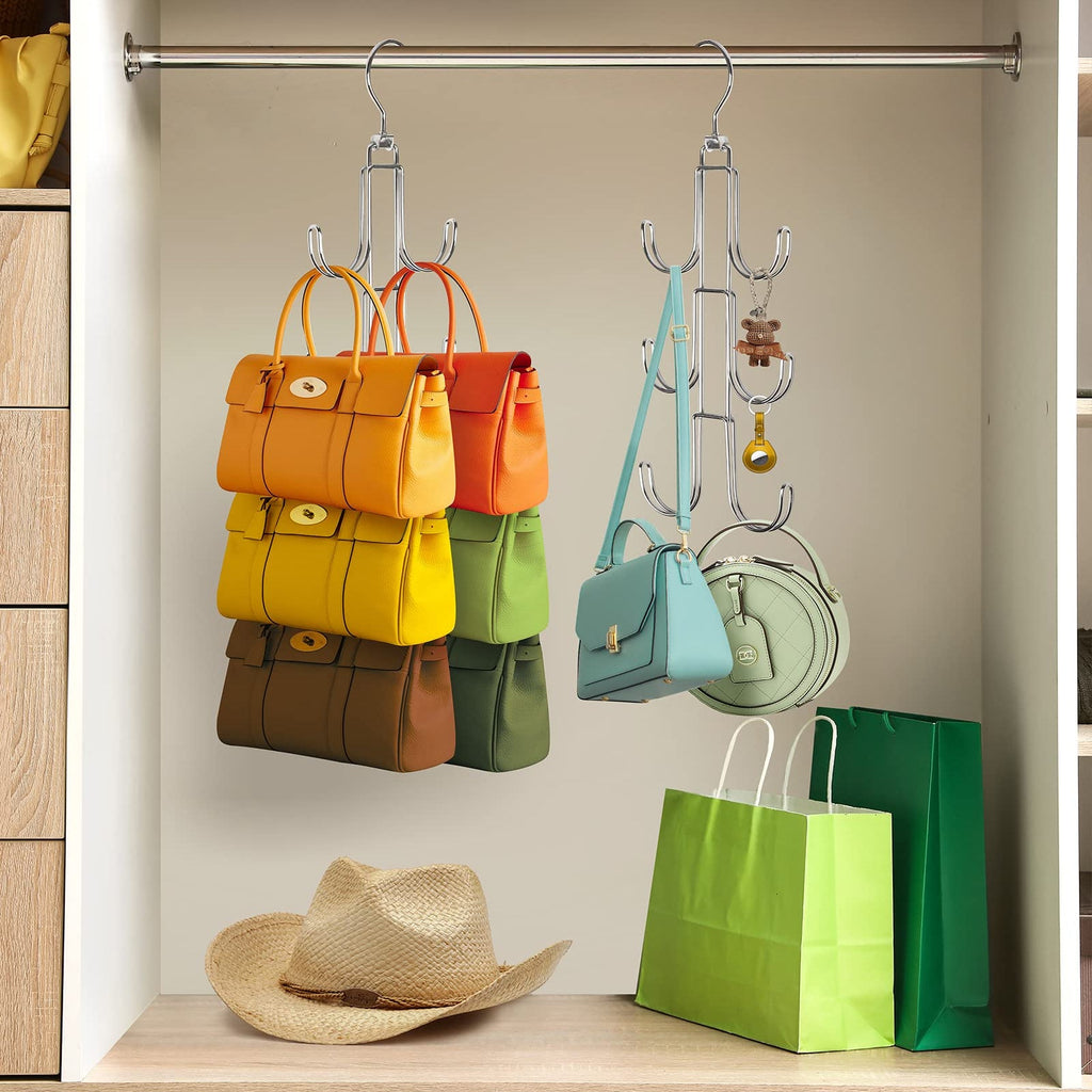 2 Pcs Rotating Hanger with Six Hook Metal Design for Closet Wardrobe and Bag Storage