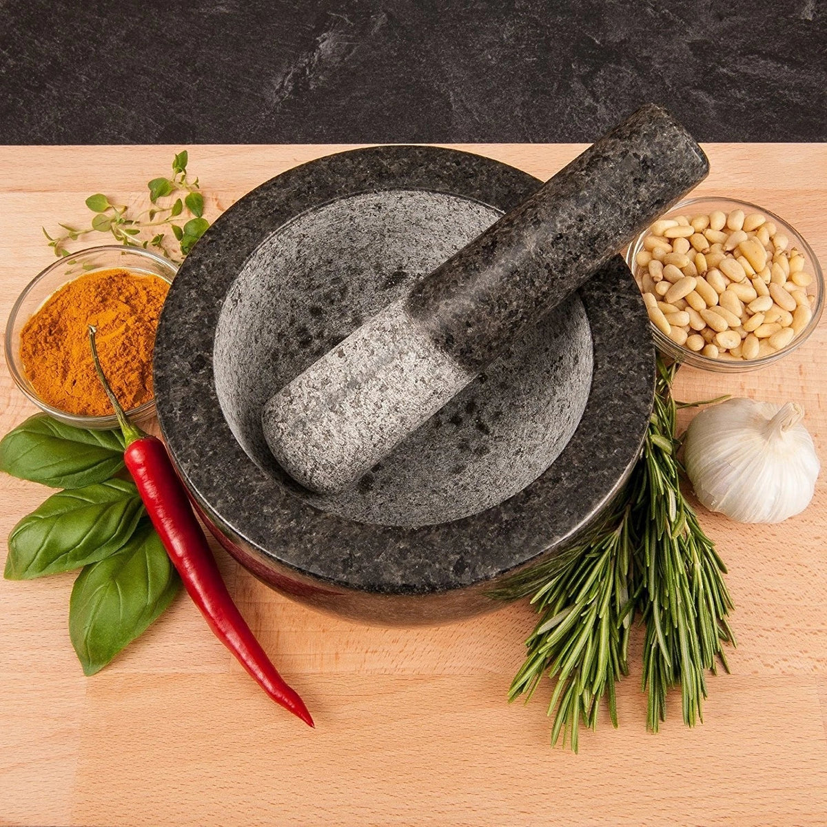 Granite Mortar and Pestle Set for Grinding Herbs, Spices, Garlic and Homemade Sauces