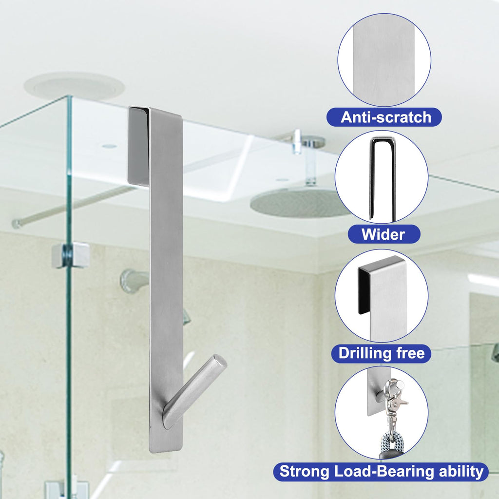 2 Pcs Stainless Steel Shower Door Hooks with S Shape Hanging Design for Towels and Bathrobes