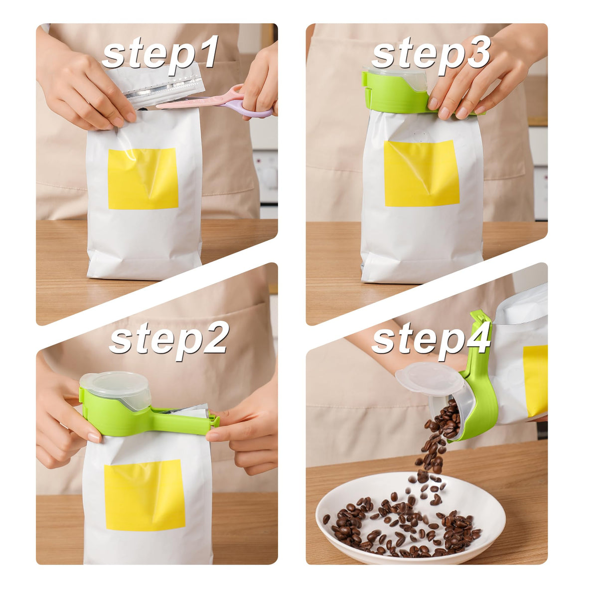 Pour Spout Bag Clips with Sealing Design for Snacks Cereal and Food Storage Bags (4 Pcs)