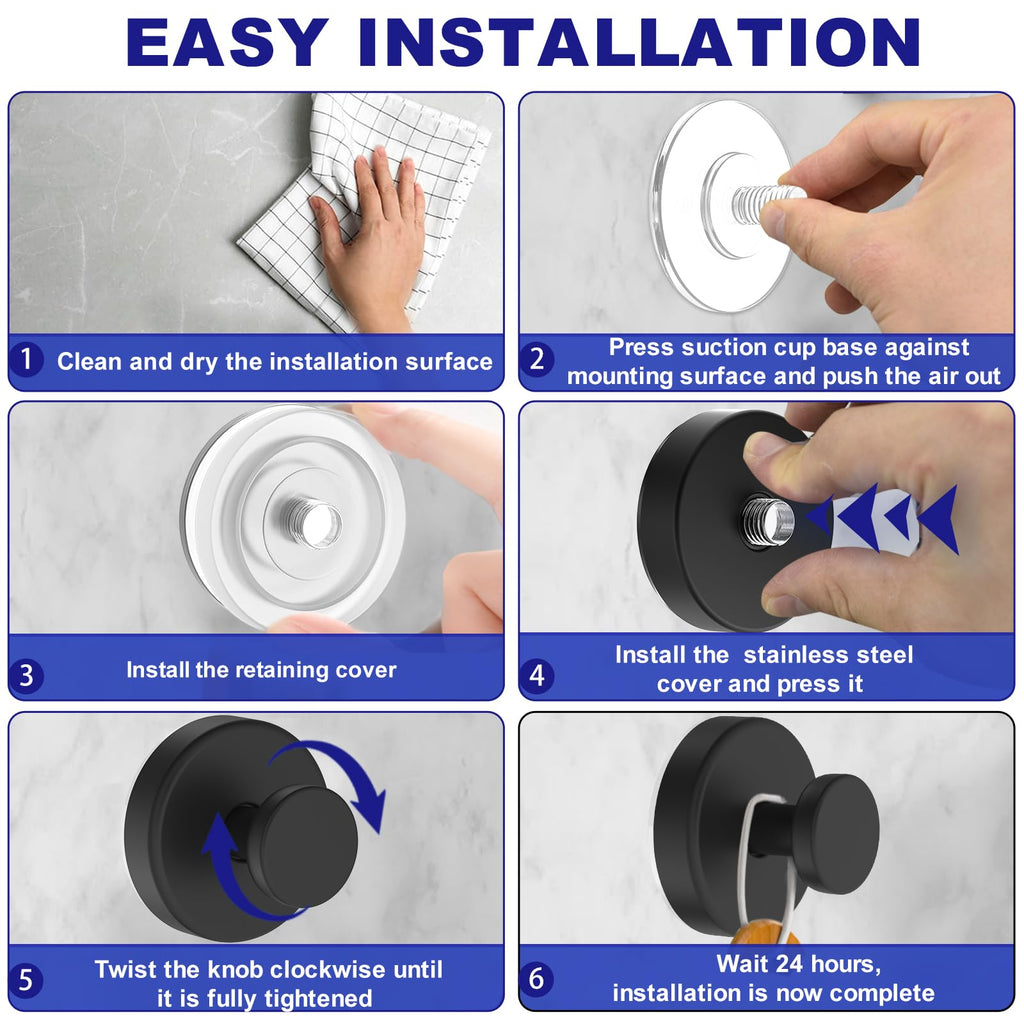 Suction Cup Hooks with Waterproof Stainless Steel Design for Bathroom and Kitchen Wall Hanging