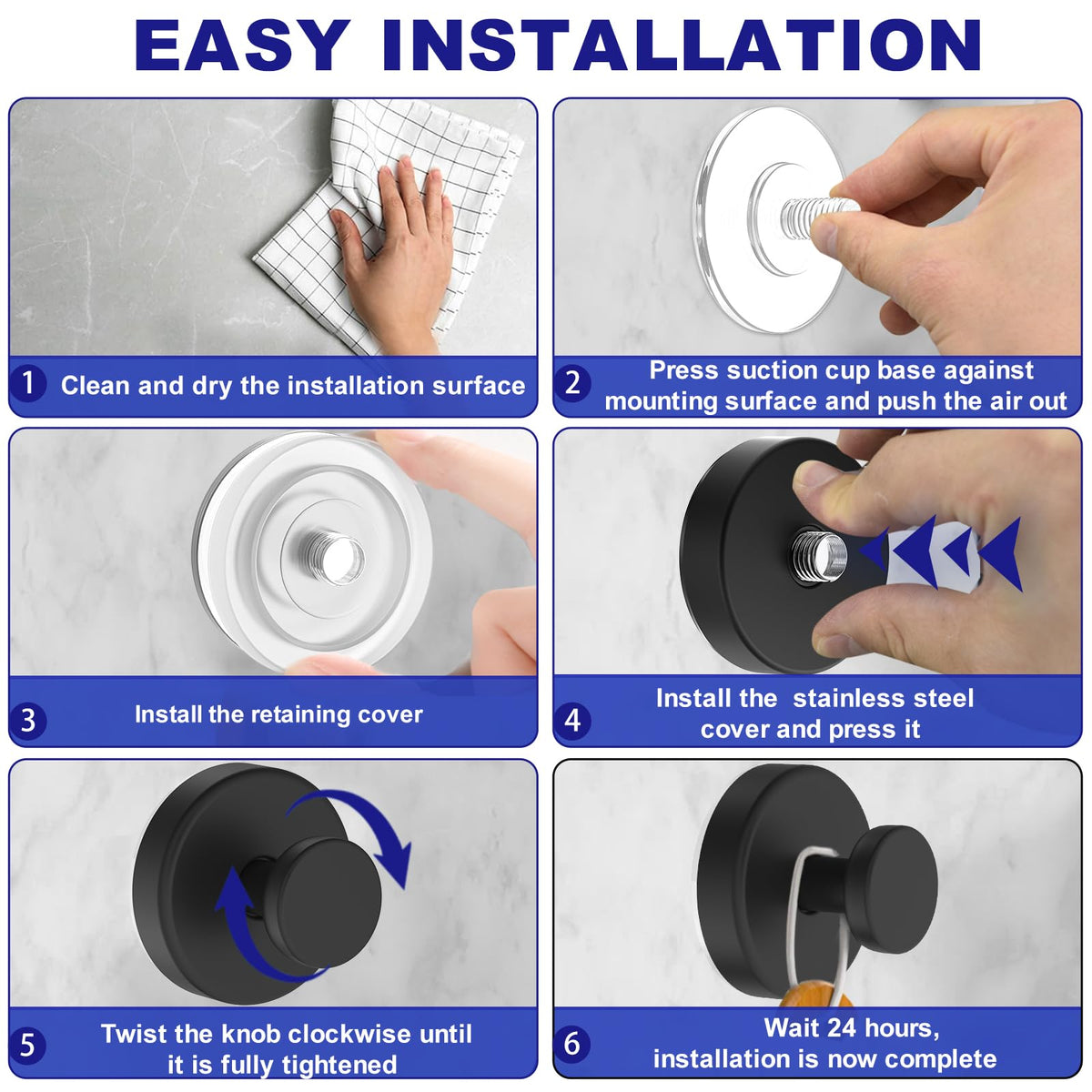 Suction Cup Hooks with Waterproof Stainless Steel Design for Bathroom and Kitchen Wall Hanging