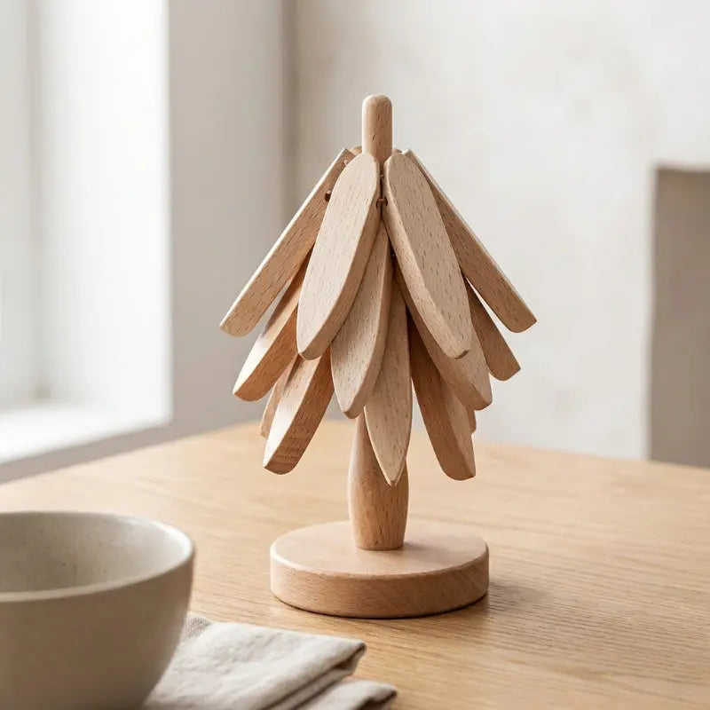 4 Piece Wooden Tree Trivet Set Heat Resistant Table Mat Coasters for Pots and Pans