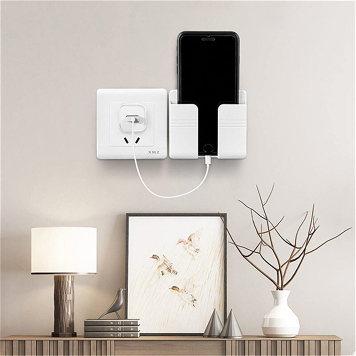3 Pcs Wall Device Holder with Adhesive Storage Box Design for Phones Remotes and Charging Plugs