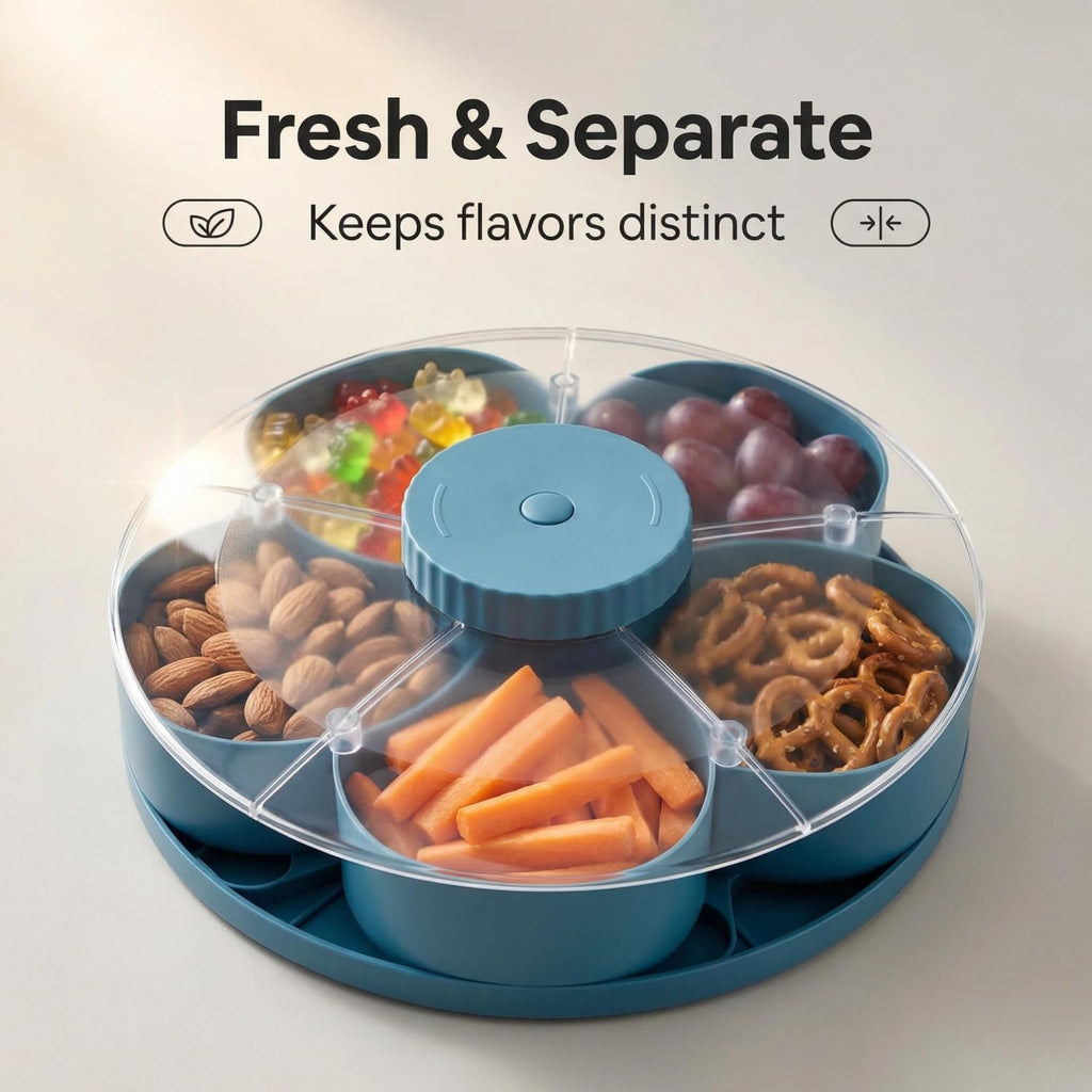 Rotating Snack Tray with Divided Compartments for Fruits Vegetables and Party Serving