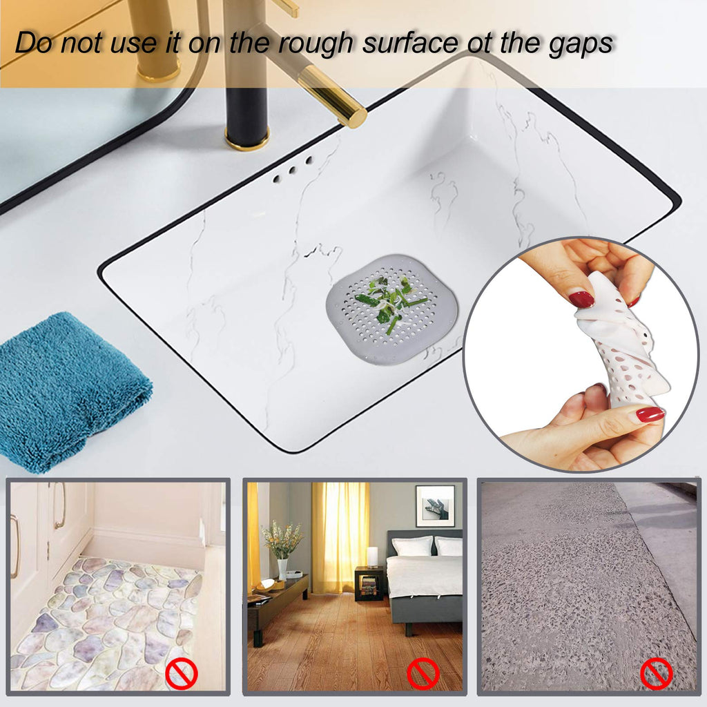 Square Silicone Hair Drain Catcher with Suction Cups for Shower, Sink, and Bathtub Use