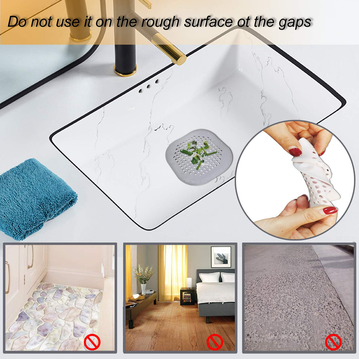 Square Silicone Hair Drain Catcher with Suction Cups for Shower, Sink, and Bathtub Use