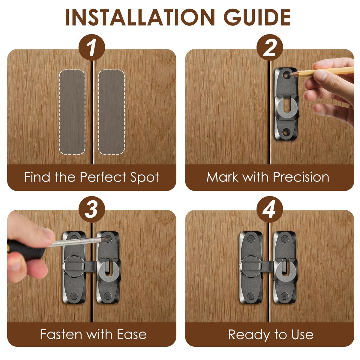 90/180 Degree Flip Barn Door Lock Zinc Alloy Sliding Latch with Spacer for Doors Gates Cabinets and Windows