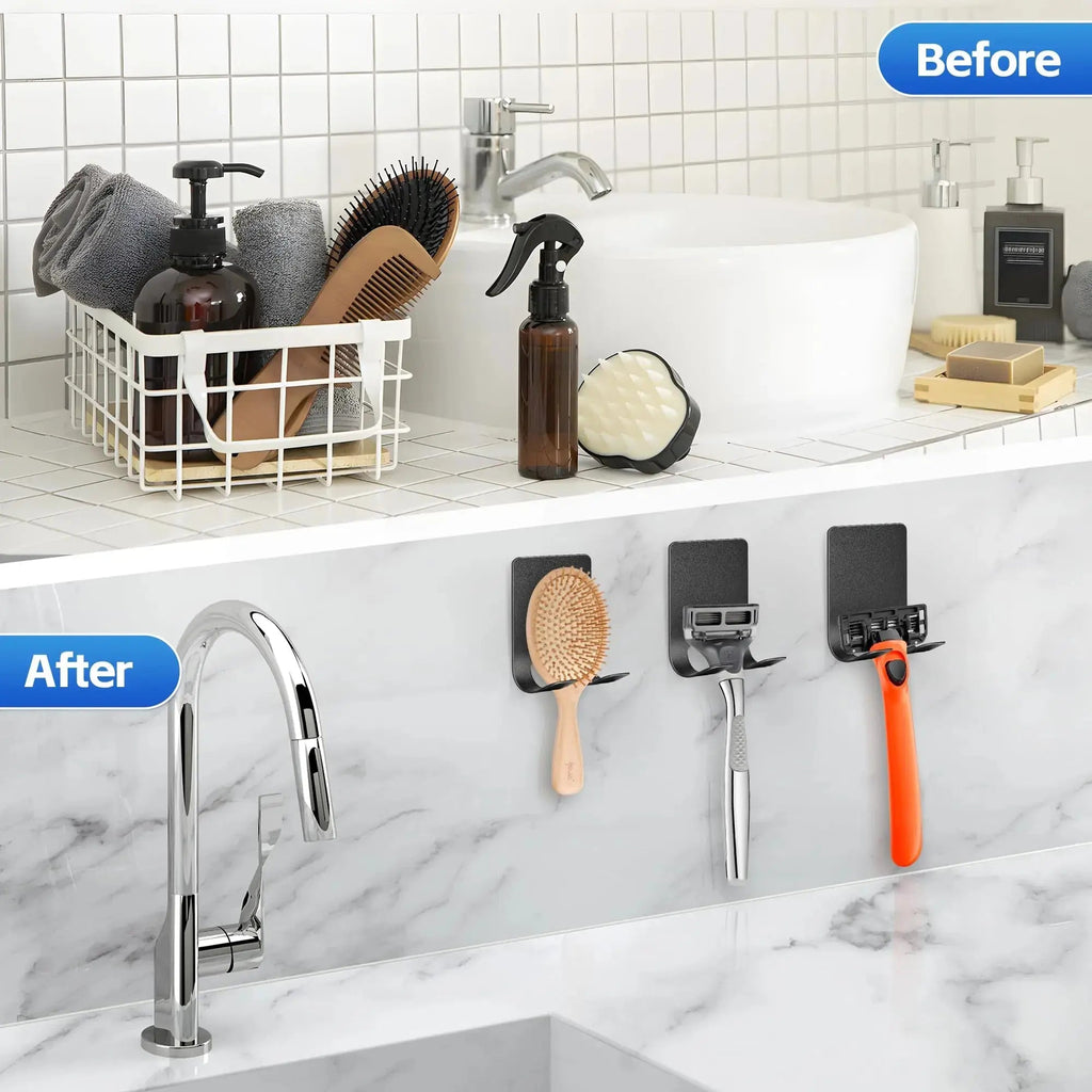 Razor Holder Hook with Heavy Duty Self Adhesive Stainless Steel Design for Bathroom and Kitchen Organization