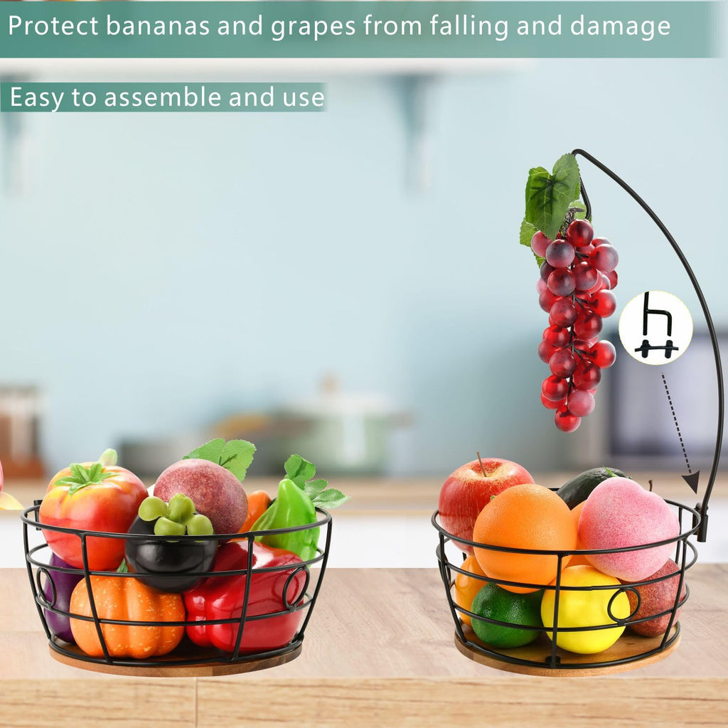 Fruit Basket Bowl with Banana Hanger for Countertop Kitchen Fruit Storage