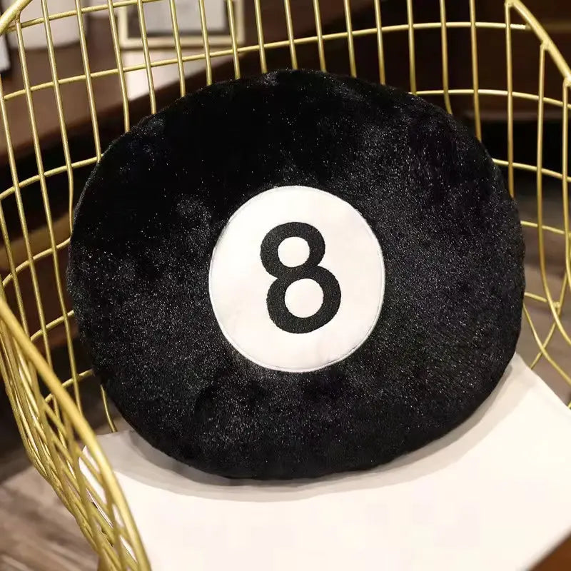 Billiards 8 Ball Plush Pillow 14 Inch Soft Stuffed Sports Cushion for Home and Kids Room Decor