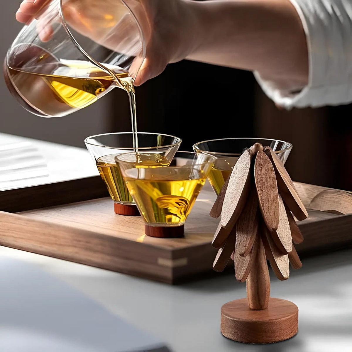 4 Piece Wooden Tree Trivet Set Heat Resistant Table Mat Coasters for Pots and Pans